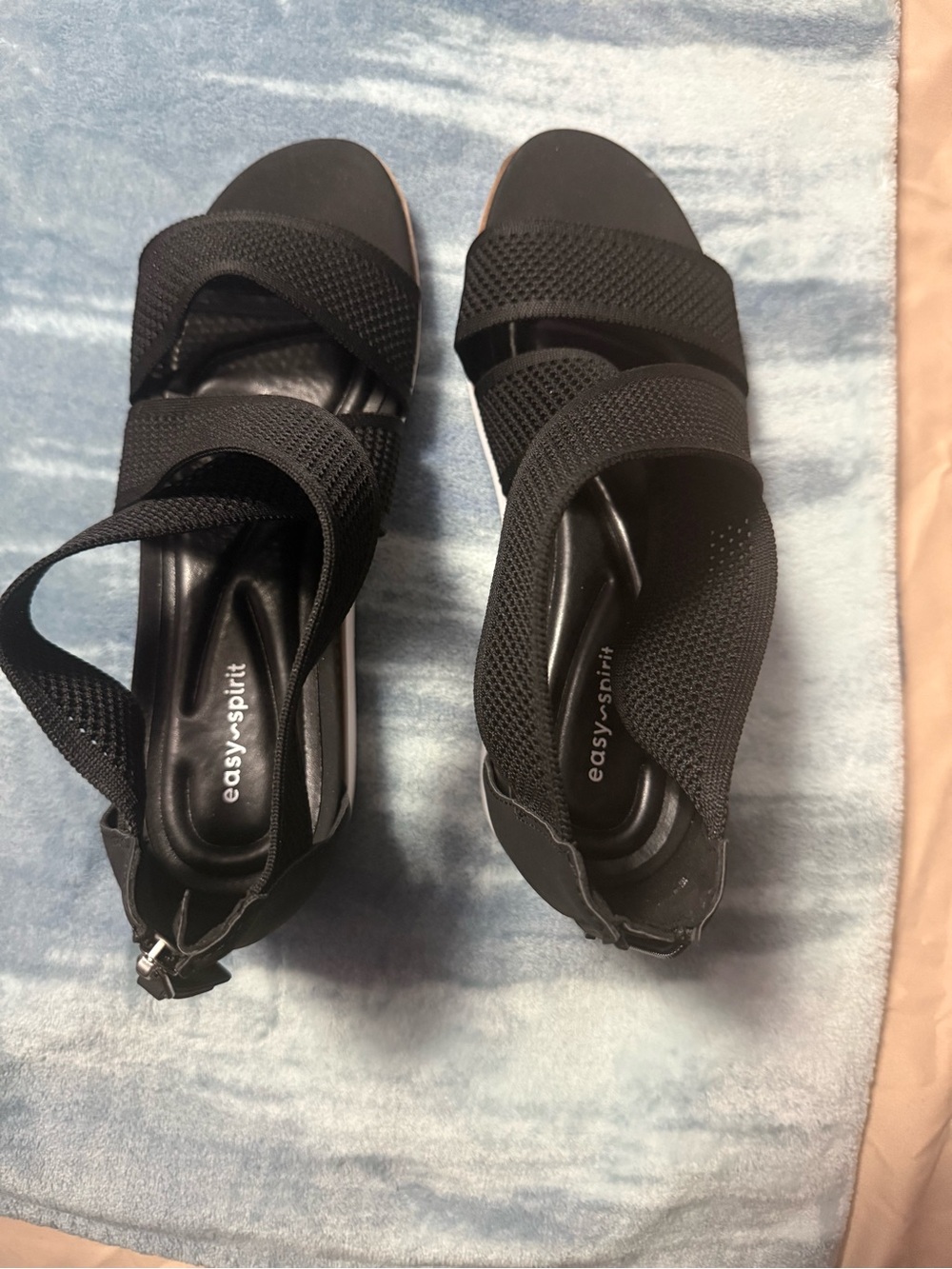 Easy Spirit Black Stretch Knit Strap Sandals